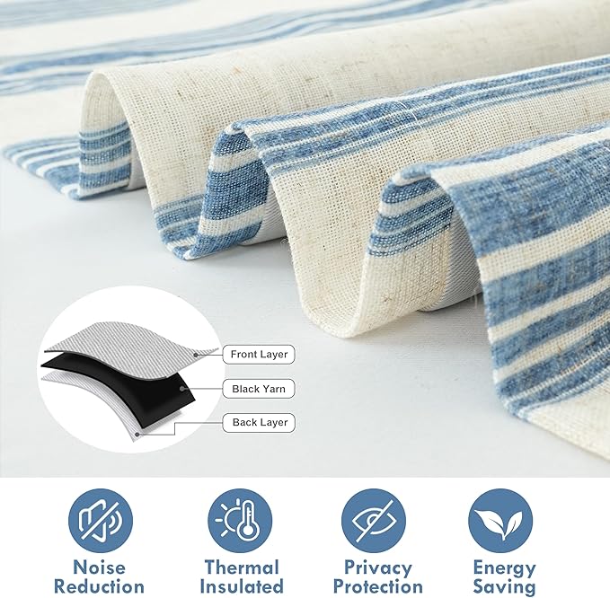 DriftAway Chris Linen Lined Valance Double Layer Thermal Insulated Room Darkening Blackout Valances 3 Inch Rod Pocket Vertical Striped Kitchen Valance for Bathroom 52 Inch by 24 Inch Jean Navy