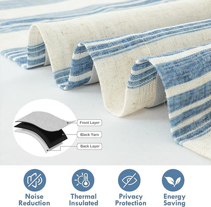 DriftAway Chris Linen Lined Valance Double Layer Thermal Insulated Room Darkening Blackout Valances 3 Inch Rod Pocket Vertical Striped Kitchen Valance for Bathroom 52 Inch by 24 Inch Jean Navy