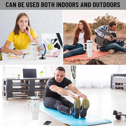 40oz stainless Steel Insulated Tumbler with Handle, lid and straw for cold water, Iced tea, or coffee - 100% Leak-Proof - Cupholder Friendly Travel Mug- Gifts for Women Men Him Her (white)