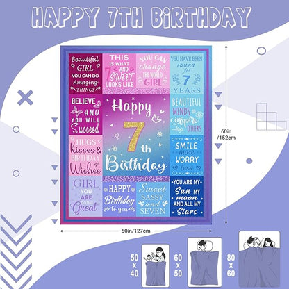 7 Year Old Girl Birthday Gifts Blanket, 7 Year Old Girl Gifts, Birthday Gifts for 7 Year Old Girls, 7th Birthday Decorations for Girls, Seven Year Old Girl Birthday Gifts 60"X50"