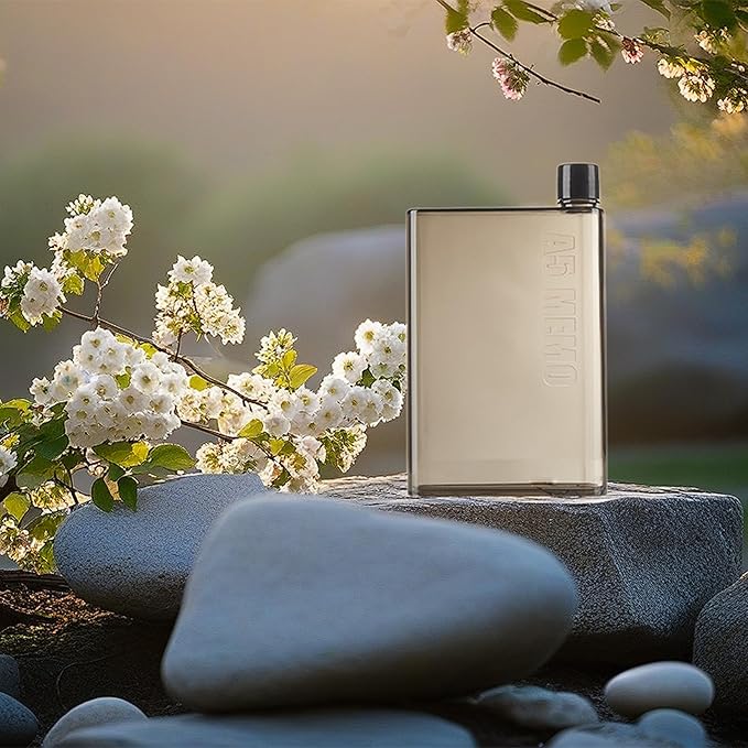 IUI Flat Water Bottle 14 oz, Leak Proof and Slim Reusable Flat Water Bottle, Portable Cute Water Bottle for Purse Pocket School Sports Travel Brown