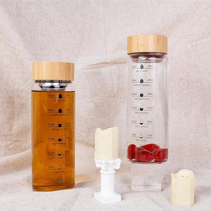 25oz Glass Water Bottle, Leak-Proof, with Stainless Steel Tea Infuser, BPA-Free, Suitable for Office, Car, Gym, and Travel, Reusable, for Hot and Cold Beverages (Circular-25oz-2pcs)