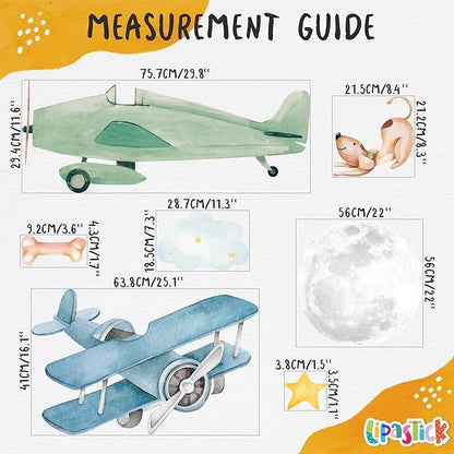 Large Airplane Wall Decals for Kids by Lipastick - 89 pcs Premium Kids Wall Stickers Aircrafts - Creative Nursery Wall Decal - Plane Vinyl Wall Decals for Baby Nursery Children Room Bedroom XXL Size