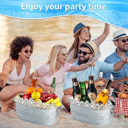 3Pcs Ice Buckets for Parties, 4 Gallon Small Metal Bucket Galvanized Ice Tub Stainless Steel Beverage Drink Buckets Bulk with 2Pcs Ice Scoops, Each for 5-6 Bottles of Beer Wine Champagne