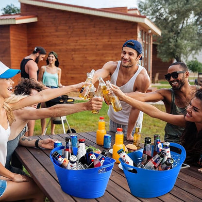 6 Pieces Ice Buckets Bulk, Plastic Ice Buckets with Handles, Oval Storage Tub, Large Capacity Ice Drink Bucket for Party Bar Wine Beer Champagne Beverage Bottle Cooler (Blue,4.5 Liter)