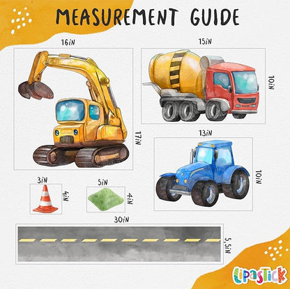 Large Car Wall Decals for Kids by Lipastick - 58 pcs Transports Wall Stickers Peel and Stick Truck Stickers – Construction Cars Wall Decal - Tractor Excavator City Nursery Playroom Wall Décor XXL Size