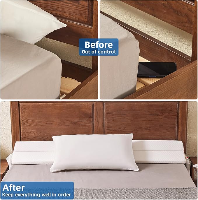 Adjustable Full Bed Wedge Pillow for Headboard Gap 0-8", 54"x10"x6" Bed Gap Filler Triangle Pillow Stopper, Fills The Gap Between Headboard and Mattress or Wall for Sleeping & Reading