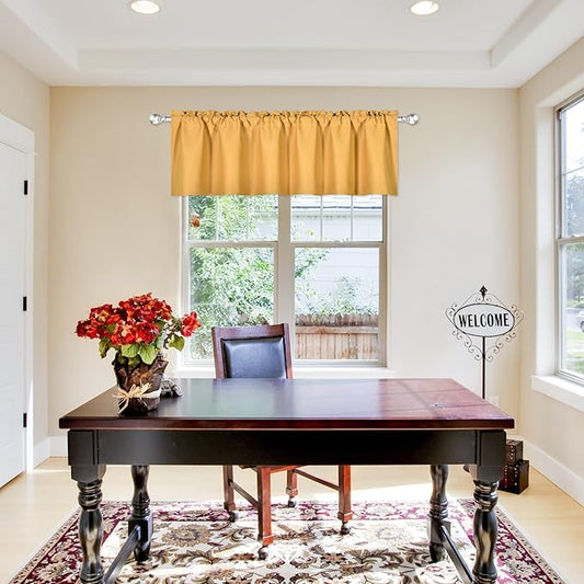 Gold Yellow Valance for Windows 72x18 Inch Solid Thermal Insulated Blackout Rod Pocket Kitchen Short Curtain Toppers Valance for Bathroom Living Room 1 Panel