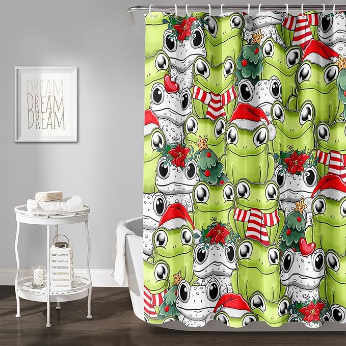 AILONEN Cute Cartoon Frog Shower Curtain,Funny Frog White Green Animal Frog Bath Curtain for Kids Boys Girls,Waterproof Curtain for Bathroom with 12 Plastic Hooks, 48" W x 72" H