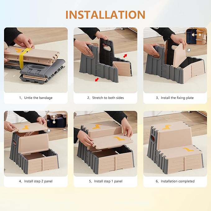 2 Step Toddler Step Stool,Anti-Slip Sturdy Folding Stools for Kids for Bathroom Toilet Potty Training（Pink Lotus Root）