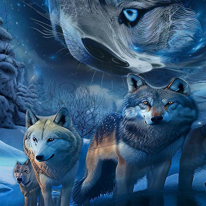 AILONEN 3D Howling Wolf Shower Curtain for Bathroo,Night Galaxy Starry Wolf Safari Animal Print Boys Teen Decor Bath Curtain 48" W*72" H Polyester Fabric Waterproof Bathroom Curtain with 12 Hooks