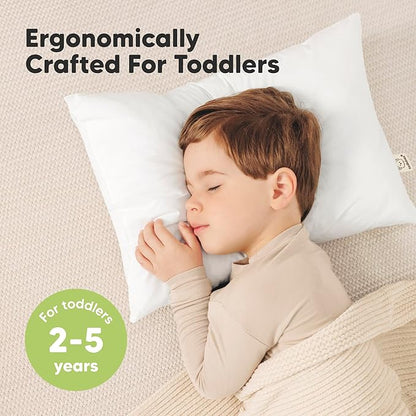 2-Pack Toddler Pillow - Soft Organic Cotton Toddler Pillows for Sleeping - 14X20 Jumbo Pillow for Kids - Kids Pillows for Sleeping - Kids Pillow for Travel, School, Nap, Age 2 to 5 (Soft White)