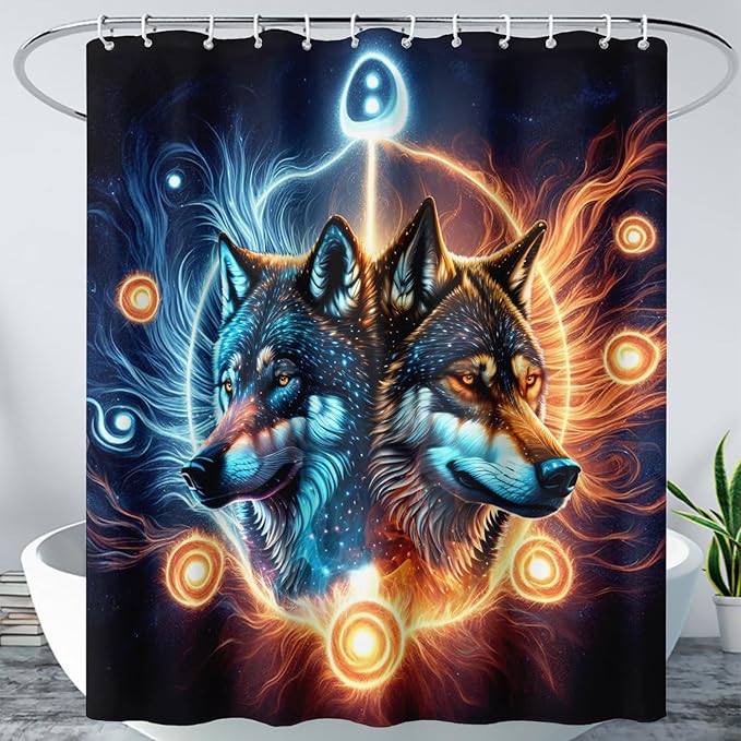 AILONEN Boys Wolf Shower Curtains, Animal Wolf Print Shower Curtain for Boys Kids Bathroom Decor,Modern Abstract Black Bath Curtain 60" W*72" H Decor with 12 Plastic Hooks