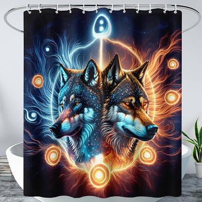 AILONEN Boys Wolf Shower Curtains, Animal Wolf Print Shower Curtain for Boys Kids Bathroom Decor,Modern Abstract Black Bath Curtain 60" W*72" H Decor with 12 Plastic Hooks