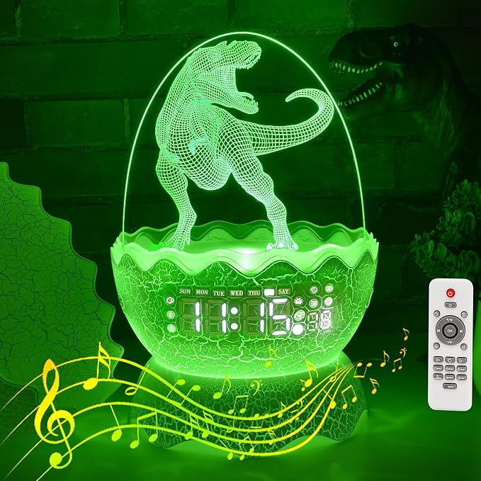 Musical Dino Night Lights, Dinosaur Egg Night Light for Kids, Bluetooth Speaker & White Noise Mahine for Baby, 16 Colors Lighting & 4 Changing Modes, Cool Art & Craft Décor