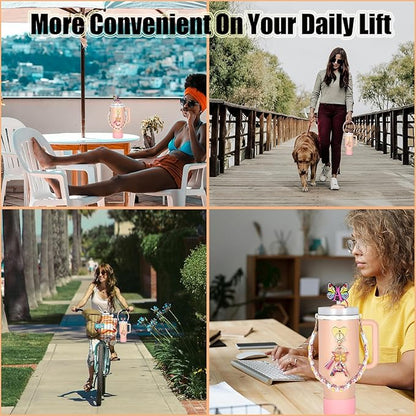 SPORCLO Stanley Cup Accessories Include Silicone Stanley Straw Cover, Butterfly Letter Keychain Charms, Water Bottle Handle Strap, Boot and Chain for Stanley Cup 30oz 40oz Tumbler