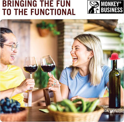 Monkey Business Silicone Wine Stopper | Seals Bottle and Keeps Wine Fresh/Cute Wine Accessories/Kitchen Gadgets/Bowler Hat Bottle Stopper (Set of 2)