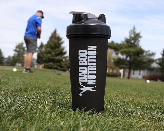 Dad Bod Nutrition Funny Protein Shaker Bottle 28 Ounce Water Cup (Black Lid)