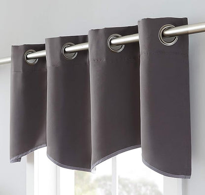 LinenZone 1 Scalloped Valance Curtain Panel - Premium Grommet Blackout Drape - 54 inch Wide x 18 Inches Long - Solid Thermal Insulated Draperies (Nicole Scallop 54 x 18, Charcoal)