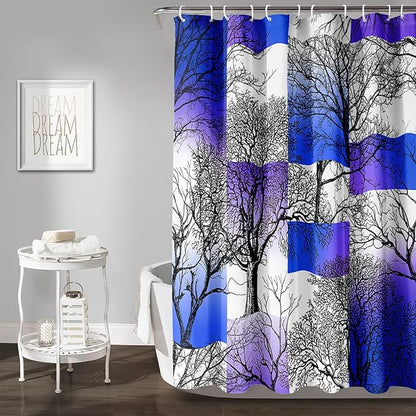 AILONEN Blue and White Tree Abstract Shower Curtain,Minimalist Printed Plant Tree Arts Bath Curtain,Modern Boho Waterproof Curtain for Bathroom Decor, 60" W x 72" H