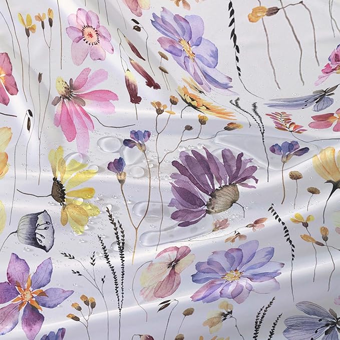 AILONEN Solemn Flowers Shower Curtain,Daisy Theme Bathroom Shower Curtain for Girls Kids Teens, 72" W*78" H Watercolor Patchwork Flowers Bathroom Decor for Bathroom