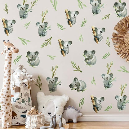 5 Sheets Cartoon Animal Wall Decal Removable DIY Koala Wall Decal Peel and Stick Branch and Leaves Wall Stickers Wall Art for Baby Nursery Bedroom Living Room Playroom Decor