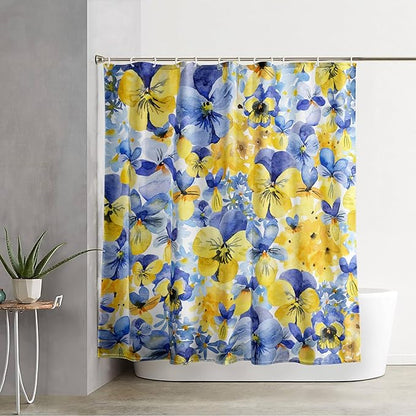 AILONEN Watercolor Flowers Shower Curtain,Purple and Yellow Flowers Theme Waterproof Fabric Shower Curtain for Girls Kids Teens, 48" W*72" H Patchwork Flower Shower Curtain Sets