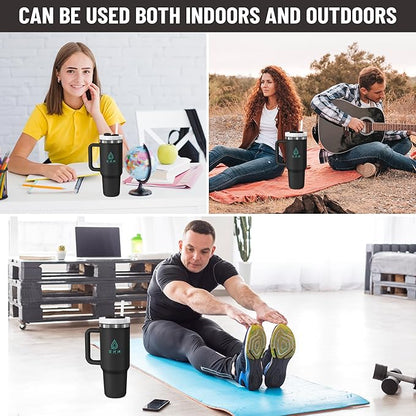 40oz stainless Steel Insulated Tumbler with Handle, lid and straw for cold water, Iced tea, or coffee - 100% Leak-Proof - Cupholder Friendly Travel Mug- Gifts for Women Men Him Her (Black)