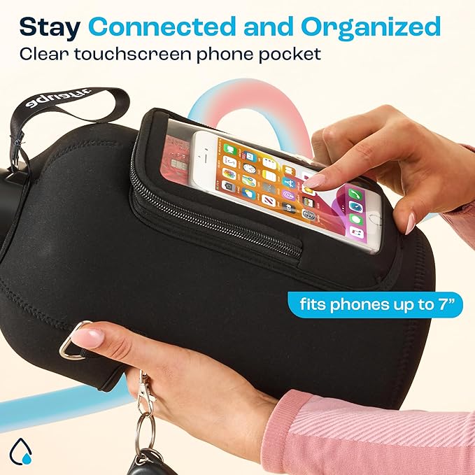 AQUAFIT 1 Gallon Jug Sleeve, Neoprene Water Bottle Bag with Adjustable Shoulder Strap and Pocket, 128 oz Water Bottle Sling Bag, Water Bottle Carrier Bag (Sleeve Only - No Bottle, Black)