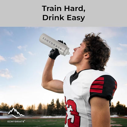 4 Pack Mix 32oz Squeeze Water Bottles - Sports Water Bottles For Football, Hockey, Athletics - Reusable Squirt Bottle Set, BPA-Free, Perfect for Gym, Travel, Bike & Cycling Water Bottle