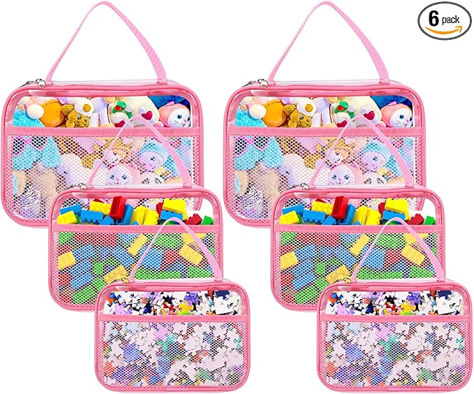6 Packs Large Clear Toy Storage Bags, Reusable PVC Organizing Bags, zipper bags for organizing,Clear Zippered Blocks Bag Set,Waterproof Toy Storage Bags for Zipper,Puzzle, Kids Books,Board Games