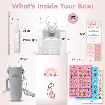 Pregnancy Water Bottle Tracker (32oz)-Essential Maternity Must-Have with Milestone Stickers -Pregnancy Gifts for Expecting Moms-Pregnancy Essentials Nausea Relief - BPA-Free