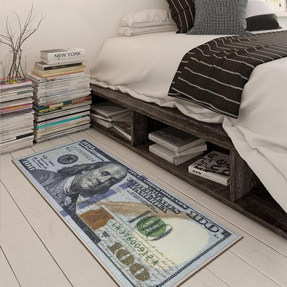 Ottomanson Machine Washable $100 Bill Design Indoor 22x53 Modern Runner Rug for Hallway, Kitchen, Bedroom, 22" x 53", Green/Multicolor