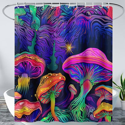 AILONEN Magic Mushroom Shower Curtain for Kids Boys Girls,Mushrooms and Starry Night Waterproof Fabric Shower Curtain for Bathroom,Dreamy Natural Plants Shower Curtain Set with Hooks,72" W*84" H