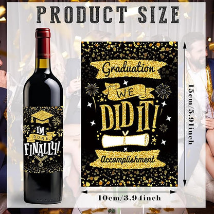 8 Pieces 2024 Graduation Wine Bottle Labels Class of 2024 Wine Bottle Stickers Black Golden Congrats Grad Wine Bottle Cover Decorations for College University Graduation Party Supplies