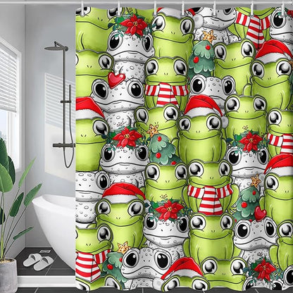 AILONEN Cute Cartoon Frog Shower Curtain,Funny Frog White Green Animal Frog Bath Curtain for Kids Boys Girls,Waterproof Curtain for Bathroom with 12 Plastic Hooks, 72" W x 78" H