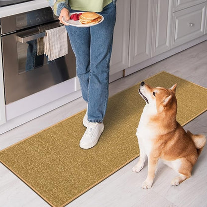 Machine Washable Modern Solid Design Non-Slip Rubberback 2x5/2x3 2PCS Set Traditional Runner Rug/Area Rug for Hallway, Kitchen, Entryway, Bathroom, 2 Piece Set - 20" x 59" / 2'3" x 3', Beige