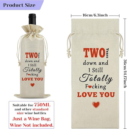 2nd Anniversary Marriage Gift for Couple Wine Bag 2 Years Anniversary Wedding Gift for Wife Husband Wine Gift Bag Two Anniversary Valentine Birthday Christmas Gift Drawstring Wine Wrapping Bag