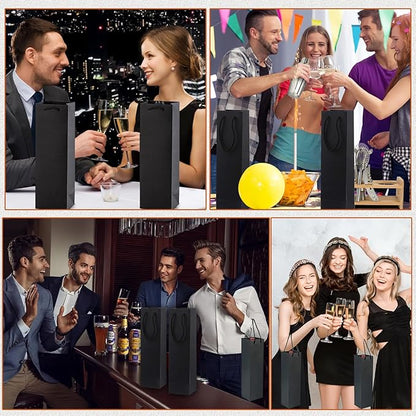 30 Pack Black Wine Gift Bag,Reusable Wine Bottles Gift Bags Bulk Paper Wine Bottle Bag with Handles Appreciation Gift Bags for Birthday Party Wedding Anniversary Celebrations