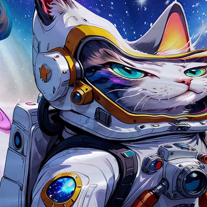 AILONEN Cartoon Astronaut Cat Shower Curtain Set for Kids Boys, Rainbow Rocket Waterproof Fabric Shower Curtain Curtain for Bathroom,Joyful Cat Galaxy Planet Shower Curtain Liner,36" W*72" H