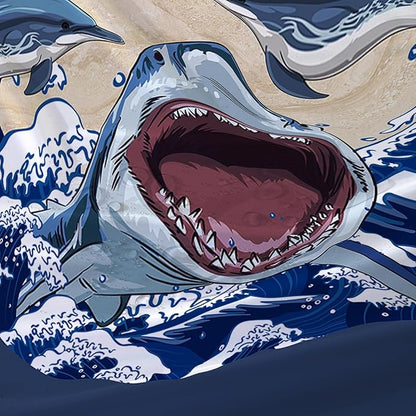 AILONEN Cartoon Shark Shower Curtain for Kids Boys Girls,Blue Ocean Wave with Shark Waterproof Fabric Shower Curtain for Bathroom,Jumping Dolphin Shower Curtain Set with Hooks,72" W*96" H