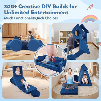 2024 New Modular Kids Play Couch, 12pcs Toddler Sofa Couch Building Fort, Versatile 300+DIY Creativing Playroom Bedroom Furniture for Toddlers. Convertible Kids Sofa and Cushion for Boys and Girls