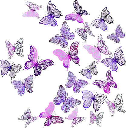 3D Butterfly Wall Decor 48 Pcs 4 Styles 3 Sizes, Butterfly Birthday Decorations Butterfly Party Decorations Cake Decorations, Removable Stickers(Purple)