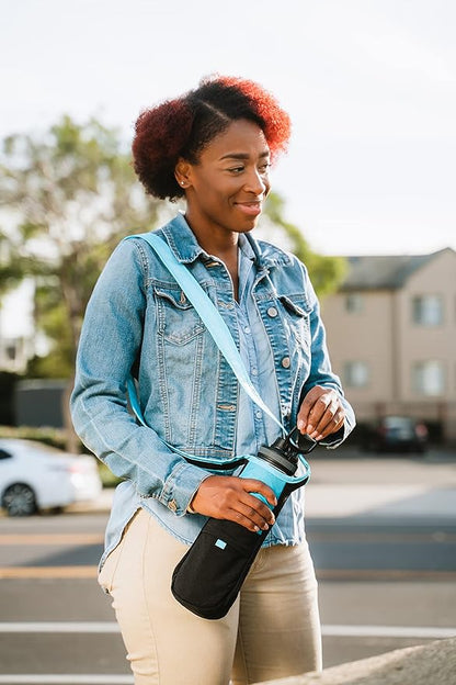 ChicoBag rePETe Water Bottle Sling w/Strap, Carabiner Clip, Built-In Pouch, & Convenient Pockets | Eco-Conscious | Perfect for Walks, Hikes, Outdoor Festivals | Amethyst (Pack of 2)