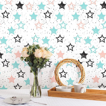 Amaonm Removable 15.8 x 98.4inch Wall Decals DIY Wallpaper Wall Stickers Murals Decor for Kids Babys Girls Bedroom Teens Nursery Living Room Door Desk Decoration (Star)