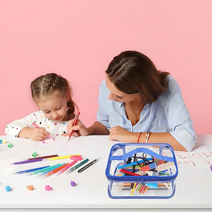 6 Packs Clear Toy Storage Bags- 9.4 x 6.7 x 4.3 Inch Transparent PVC Toy Organizing Bags with Zipper- Waterproof Toy Storage Organizer Pouch for Building Blocks, Small Toys (Red, Blue, Yellow)