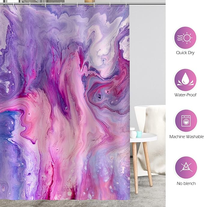 Aimego Purple Shower Curtain Pink and Purple Tie Dye Marble Shower Curtains Set with 12 Hooks for Bathroom Decor Accessories Bathtub Curtain, 72"x72"