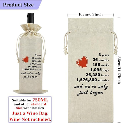 3rd Anniversary Wedding Gifts for Him Her Three Years Anniversary Wine Bag for Husband Wife 3 Year Dating Anniversary for Men Women 3 Years of Marriage Gift Birthday Christmas Gift Wine Gift Bag