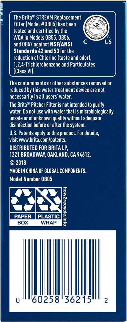 Brita Stream Pitcher Water Filter for Pitchers and Dispensers, BPA-Free, Replaces 1,800 Plastic Water Bottles a Year, Lasts Two Months or 40 Gallons, Includes 3 Filters