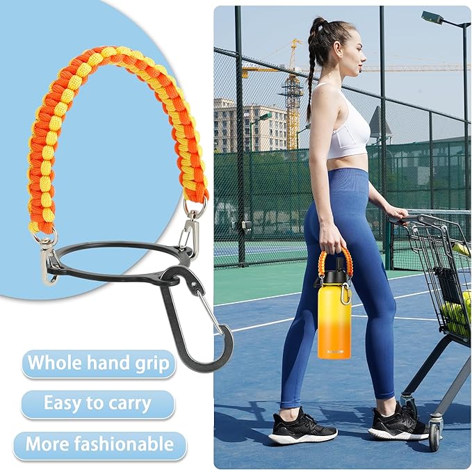 32 oz Insulated Water Bottle with Paracord Handles & Strap, 2 Lids(Straw Lid&Spout Lid), Stainless Steel Reusable Wide Mouth Metal Water Bottle With Straw, Double Walled, Thermo Mug（Mango Yellow)